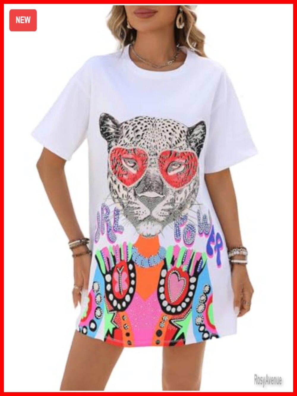 Womens Graphic T-Shirt Sequined Sparkly Tee Crew Neck Rock Shirt Loose Fit